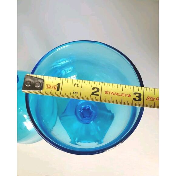 Vintage 1970s MCM Anchor Hocking Flair Laser Blue Footed Wine Glasses Set of 2 - Picture 7 of 9